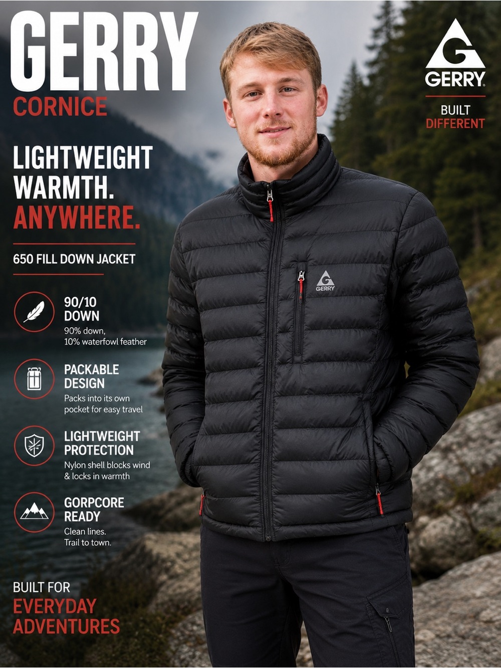 Gerry Men’s Cornice 650 Fill Packable Down Puffer Jacket Black